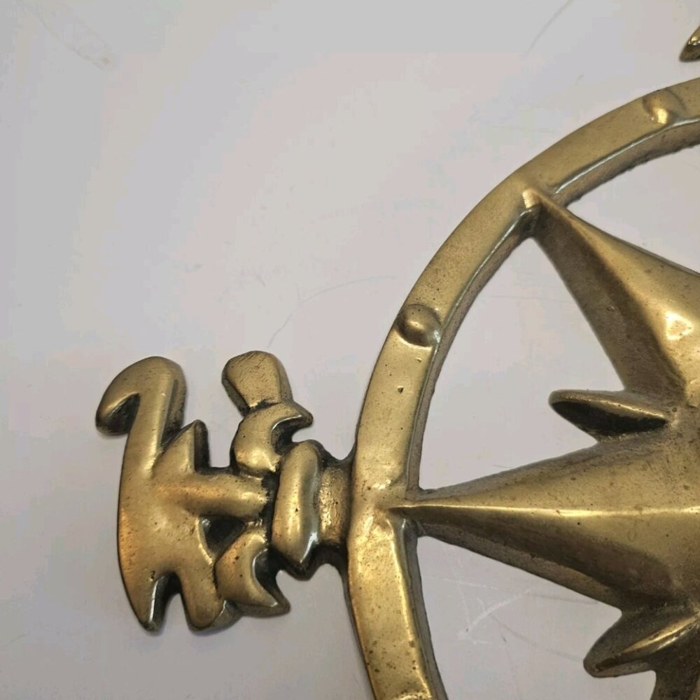 Vtg Brass Compass Rose Wall hanging Rose of the Winds Star Nautical decor - Picture 7 of 8